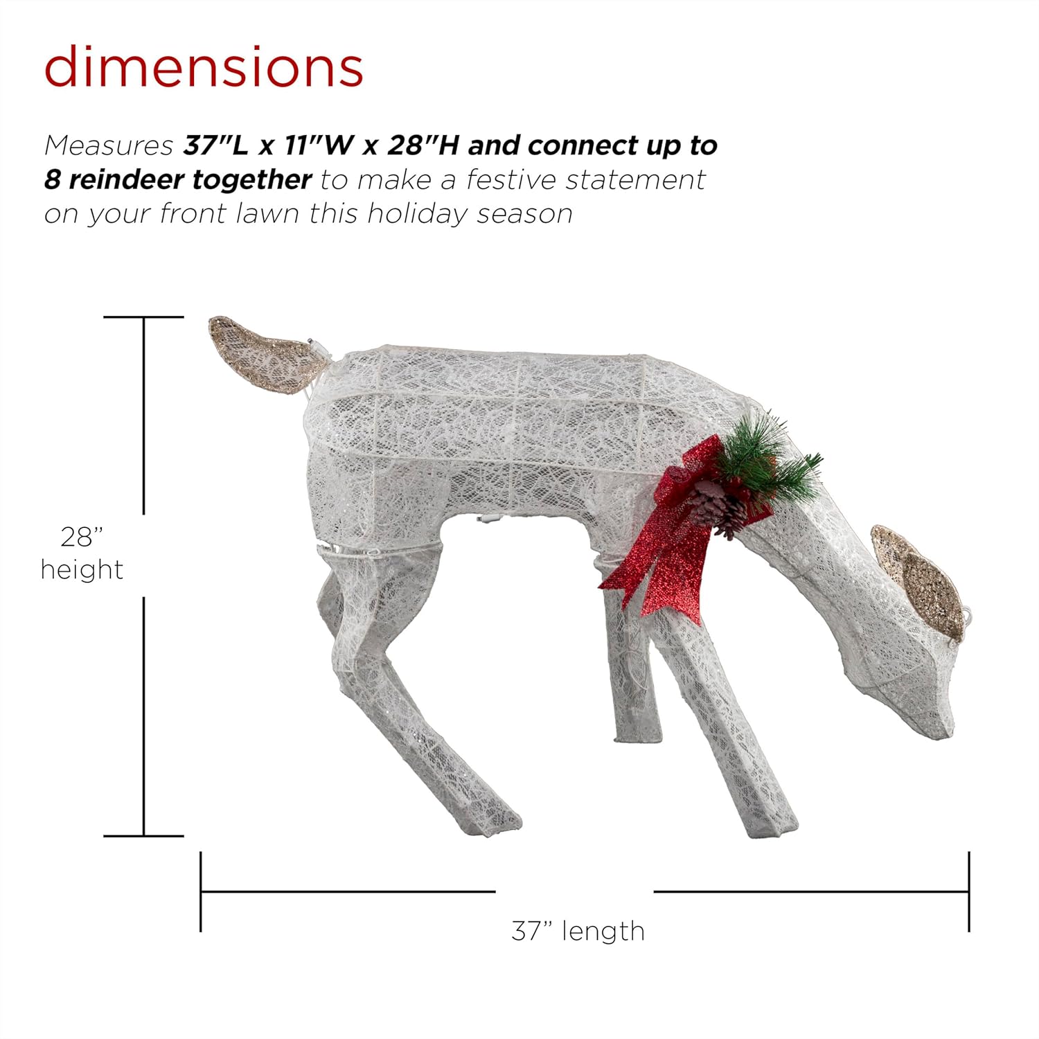 Alpine Corporation 28" H Mesh Grazing Holiday Reindeer Lawn Decoration with Cool White Lights, Christmas Decoration - Image 3