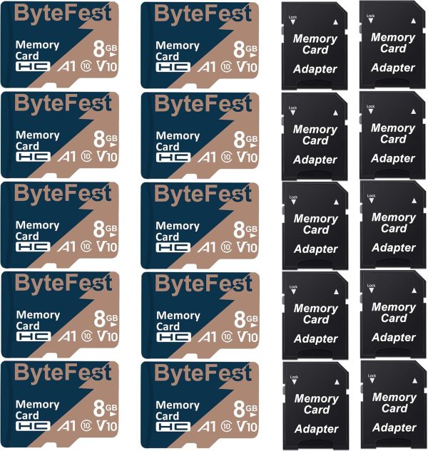 10 Pack Memory Card 8GB Class 10 with Adapter, A1 C10 V10, TF Memory Card for MP3 MP4 Player E-Reader Streaming Media Player Phone Tablet