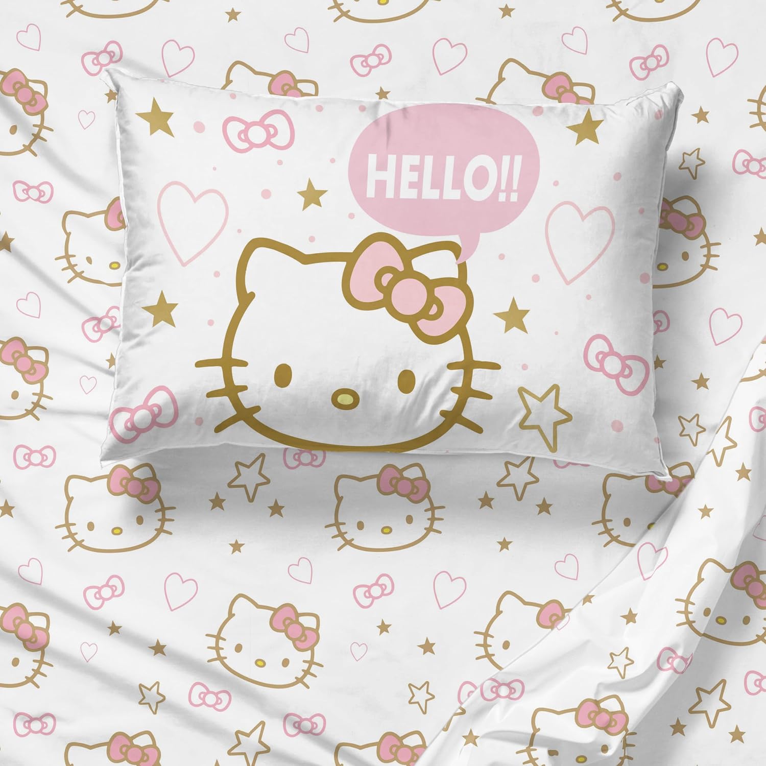 Jay Franco Hello Kitty Queen Comforter Set - 7 Piece Bedding Includes Sheet Set & Pillow Covers - Super Soft Pink Bedding - Image 3