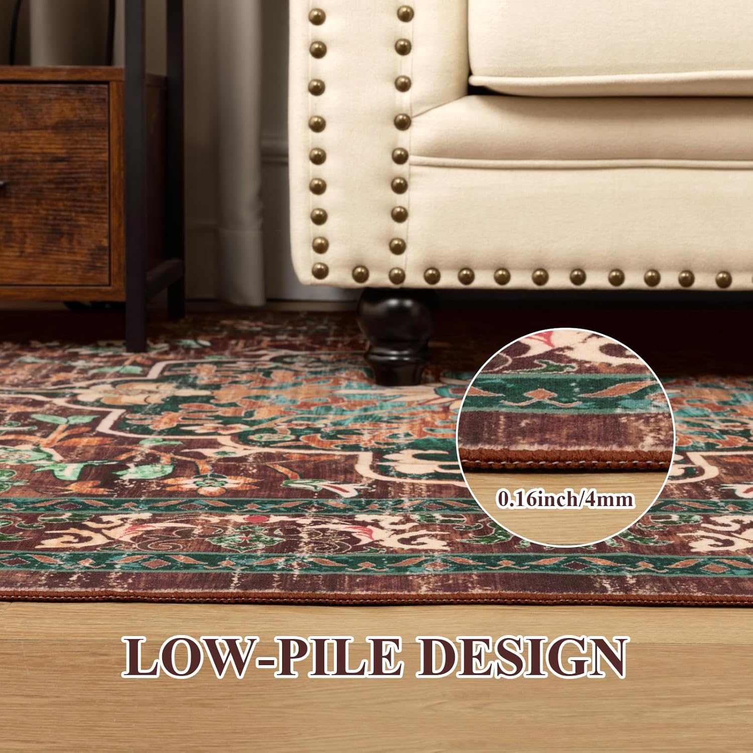 U'Artlines Boho Vintage Area Rug 5x7 Machine Washable Low Pile Ultra-Thin Soft Floor Carpet Non Slip Non Shedding Accent Rug for Living Room Bedroom Entryway Dining Room Office(Rust&Teal) - Image 4