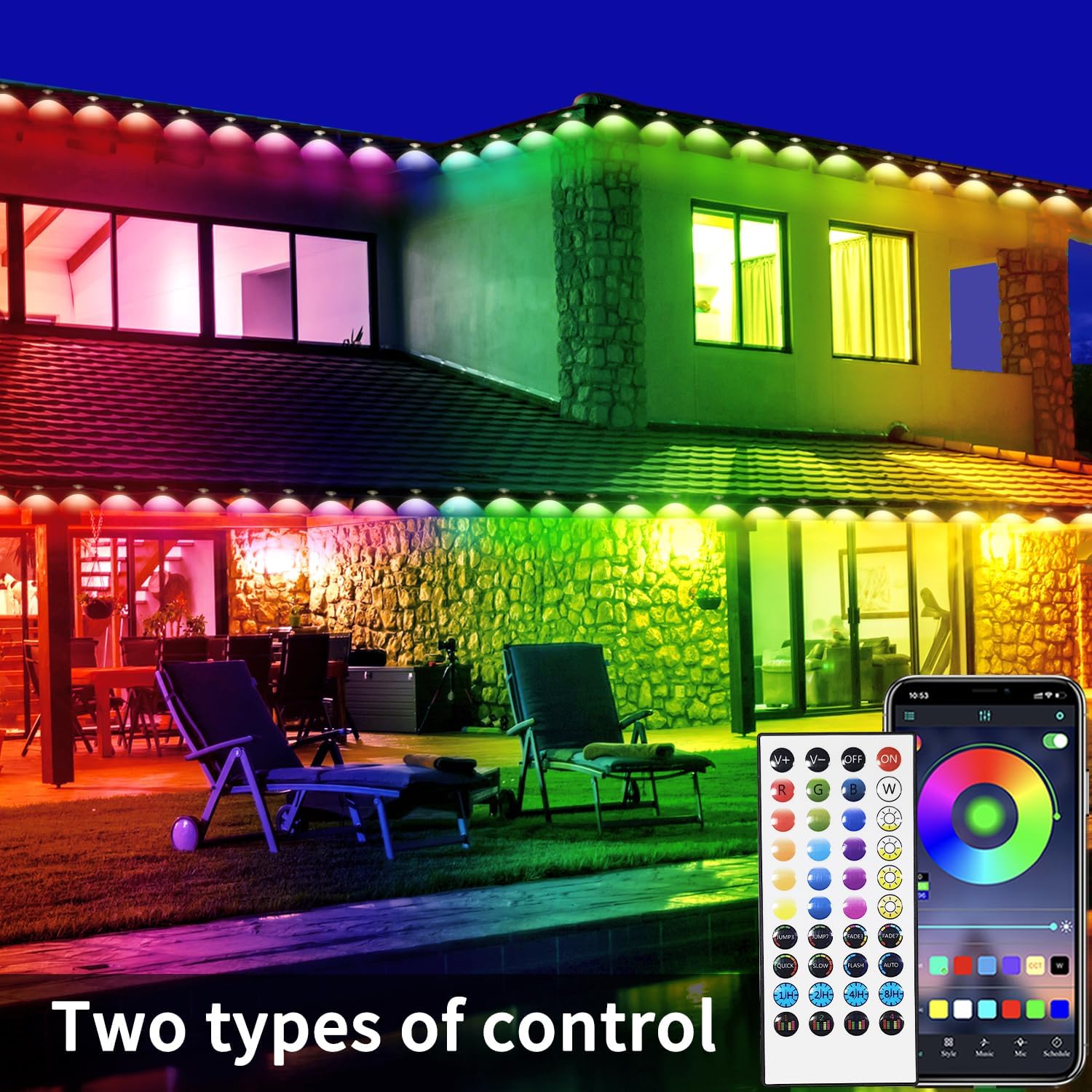 Permanent Outdoor Light,100ft RGB Eave Lights with App Control Remote,IP67 Waterproof LED Lights,Music Sync Outside Light for Christmas,Halloween,Garden,House Decorations - Image 2