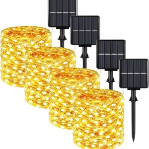 Extra-long 288FT 800LED Solar Fairy String Lights, 4-Pack 72FT 200 LED Outdoor Twinkle Lights Waterproof, 8 Lighting Modes, Warm White Copper Wire Lights for Deck Backyard Tree Garden Fence Pool Party