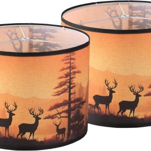 Lamp shades Set of 2,Medium Fabric Lampshades for Table Lamps, Floor Lamps, 13" Top x 13" Bottom x 10" High (Spider Fitter) Hand Crafted Replacement Lampshades (Deer -2pcs)