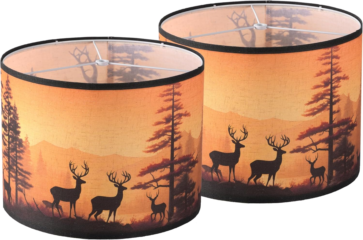 Lamp shades Set of 2,Medium Fabric Lampshades for Table Lamps, Floor Lamps, 13" Top x 13" Bottom x 10" High (Spider Fitter) Hand Crafted Replacement Lampshades (Deer -2pcs)