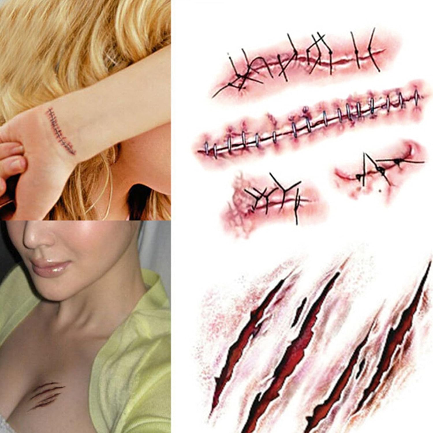 20 Sheets Halloween Body Face Scar Realistic Temporary Tattoos Stickers Horror Realistic Waterproof Fake Bloody Wound Stitch Stickers Makeup for Halloween Party Cosplay - Image 2