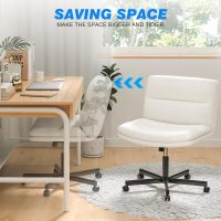 Rfiver Office Desk Chairs with Wheels, Criss Cross Chair with Height Adjustable and Swivel, Comfortable Thickened Cushion PU Leather Wide Comfty Chair Computer Task Chair for Home Office Gaming, Beige - Image 9