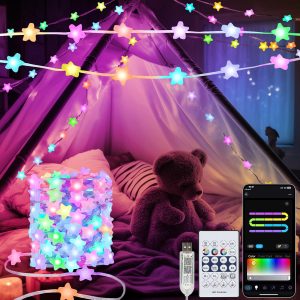 Smart Star String Lights Plug in, 33Ft 16 Million Color Changing Fairy Lights RGB Built in Chip APP & Remote Control DIY Music Sync Twinkle Light for Bedroom Halloween Decoration