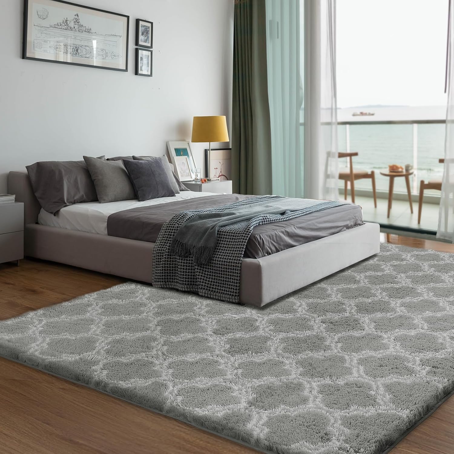 Shag Area Rug 5x7 Feet Extra Soft Rugs for Living Room, High Pile Indoor Carpet for Bedroom, Kids Room, Nursery, Home Decor, Geometric, Light Grey/White - Image 8