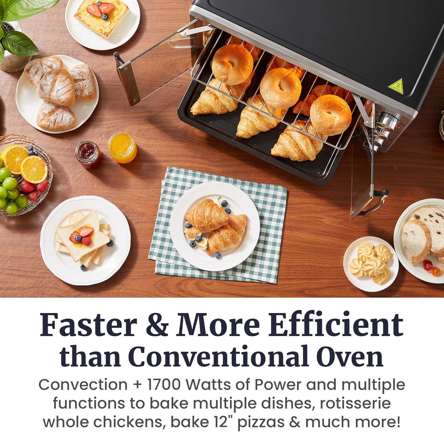 Elite Gourmet ETO4524 45L Countertop Convection Toaster Oven, French Doors, Adjustable Temperature & Timer, Bake, Roast, Broil, Toast, Includes Baking Pan, Rack, Rotisserie, Stainless Steel - Image 8