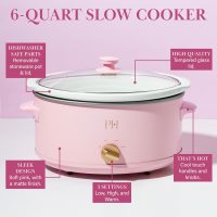 Paris Hilton 6-Quart Manual Slow Cooker, Features Three Settings (Low, High, Warm), Naturally Nonstick and Dishwasher Safe Stoneware Insert, Family Sized Capacity, Pink - Image 4