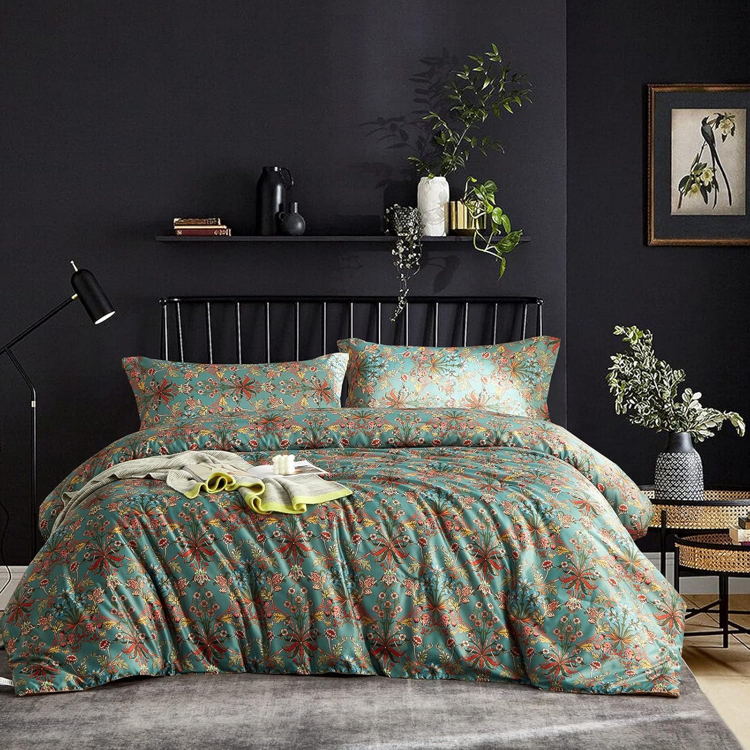 Ikawaapurry Comforter Set for Queen Size Bed Farmhouse Boho Bedding Sets Fluffy Lightweight Flowers Plants All Season 3 Pcs Comforter with 2 Pillow Shames - Image 2