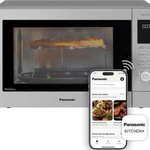 Panasonic HomeChef 4-in-1 Countertop Microwave Air Fryer Combo, Time-Saving 20 Presets + App-Linked Recipes, 1000W 1.2 cu ft Inverter Multi Oven & Convection Tech – NN-CV87QS Stainless Steel