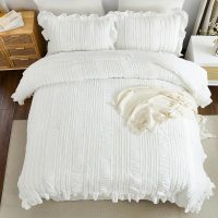 WONGS BEDDING Queen Comforter Set,White Cute Ruffle Comforter for Queen Bed, 7 Pieces Bed in a Bag Seersucker Shabby Chic Bedding Set 90"×90" - Image 9