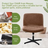 FUANGUI Criss Cross Chair Cover, Faux Leather Looking Stretch Mid Back Wide Armless Accent Chair Slipcover, Exquisite Vanity Chair Cover for Dorm Home Desk Office Chair - Camel - Image 7