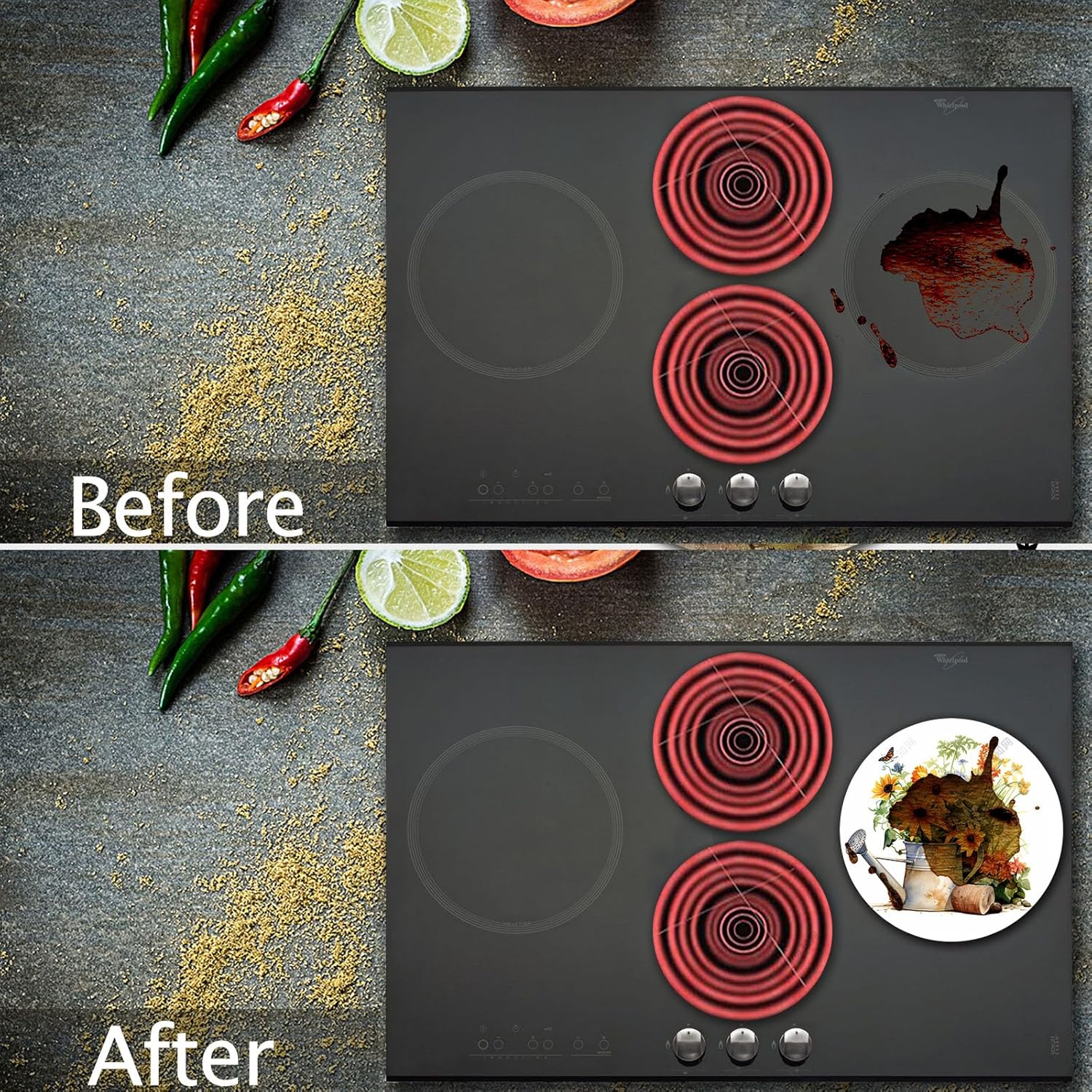 Tucocoo Stove Burner Covers, Retro Flowers Gardening Gas Stove Burner Covers Set of 4, 8 Inches and 10 Inches Stove Top Covers for Electric Stove Metal Stove Cover, Vintage Plants Kitchen Decor - Image 6