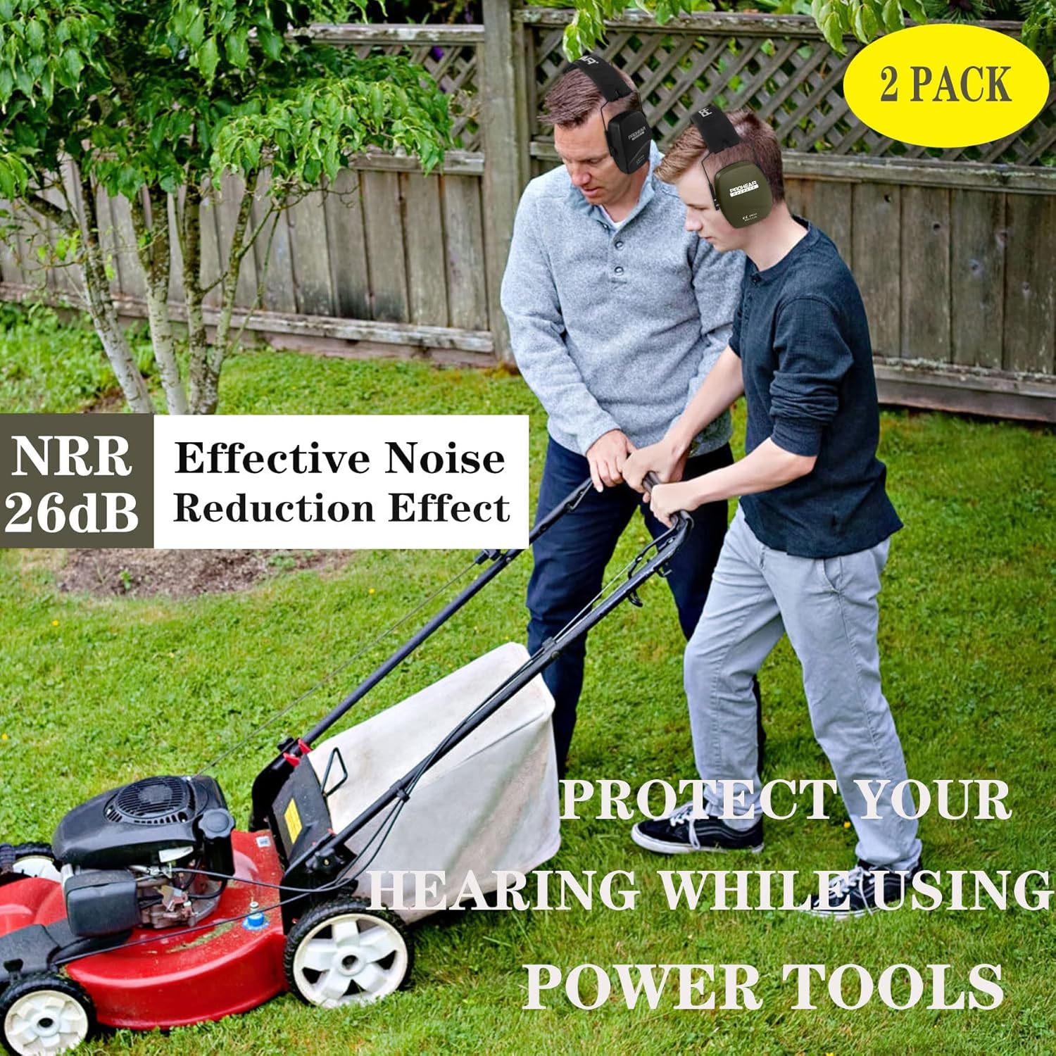 PROHEAR 016 Shooting Ear Protection Earmuffs 2 Pack, NRR 26dB for Gun Range, Hunting -Black and Green - Image 2