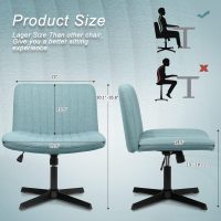 LEMBERI Fabric Padded Desk Chair No Wheels, Armless Wide Swivel Home Office Desk Chair,120°Rocking Mid Back Ergonomic Computer Task Vanity Chair for Office, Home, Make Up,Small Space, Bed Room - Image 2