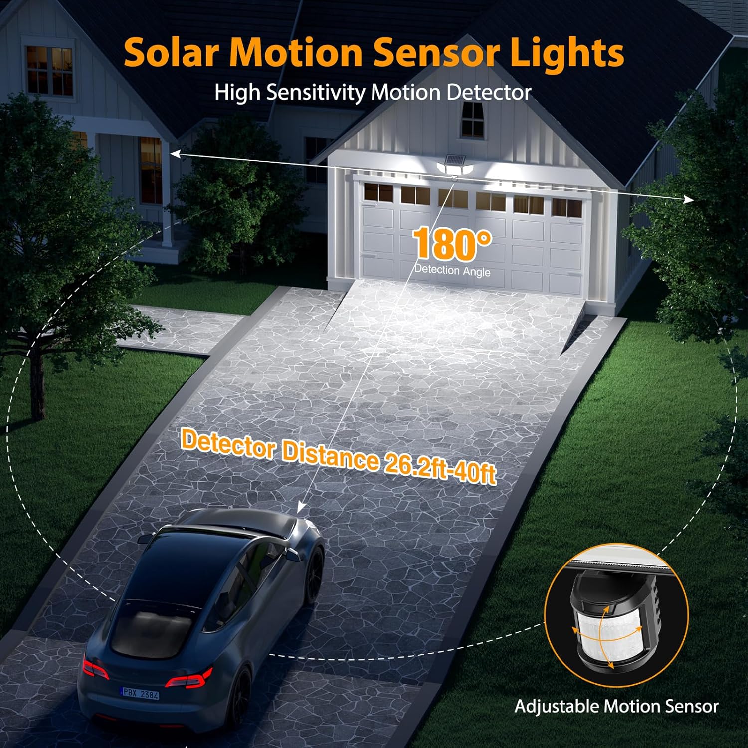 Onforu 4500LM Solar Lights Outdoor, 3 Heads Security Lights with Remote Control, IP65 Waterproof Motion Sensor Lights, 3 Modes Flood Lights for Wall, Porch, Yard, Outside, 2 Pack - Image 3