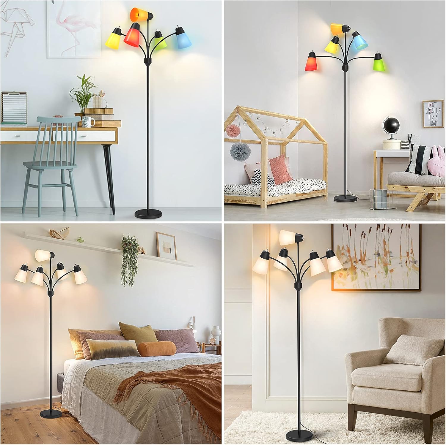 FOLKSMATE LED Floor Lamp, Medusa Multi Head Modern Tall, Rustic Adjustable Gooseneck Reading Standing Light for Living/Kids Room, Bedroom, Black - Image 6