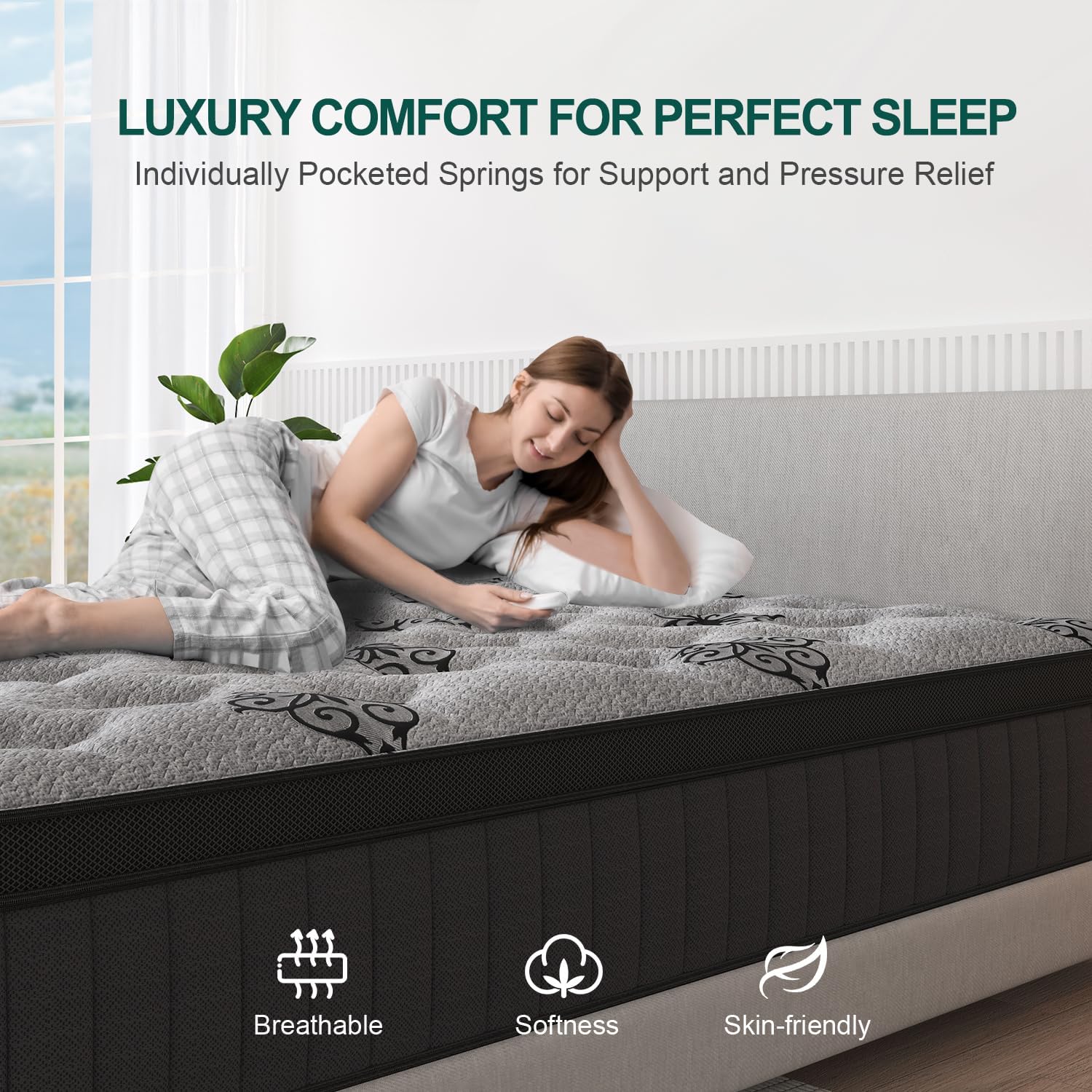 Full Mattress, 12 Inch Hybrid Mattresses Bed in a Box with Gel Memory Foam & Pocket Spring, Euro Top, Medium Firm for Back Support & Pressure Relief, Motion Isolation, Grey - Image 8