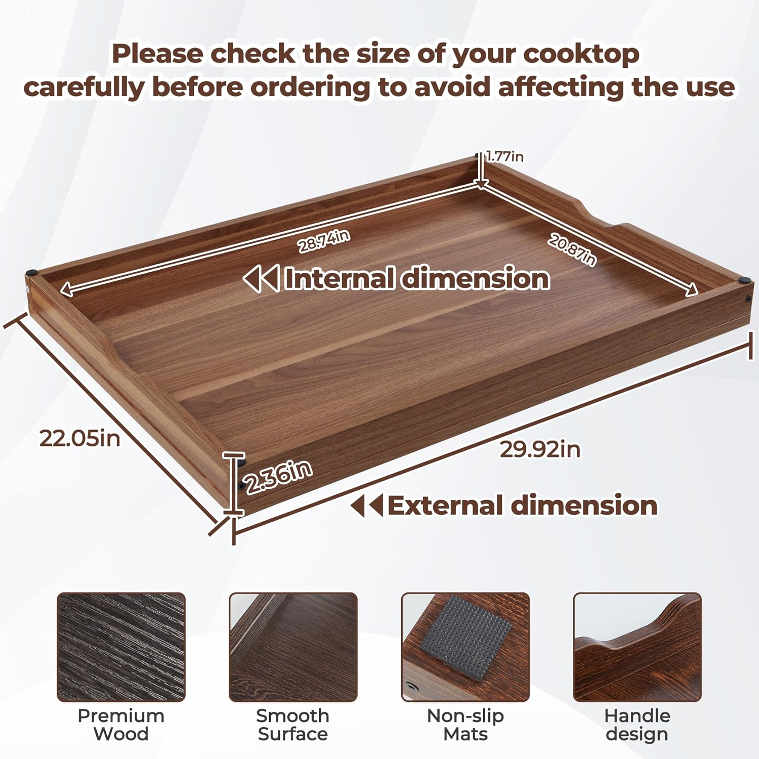 Wolki Noodle Board Stove Covers - 30"L x 22"W x 2.5"Th Heavy-Duty Gas & Electric Stove Top Cover with Built-in Handles for RV and Wooden Serving Tray - Image 2