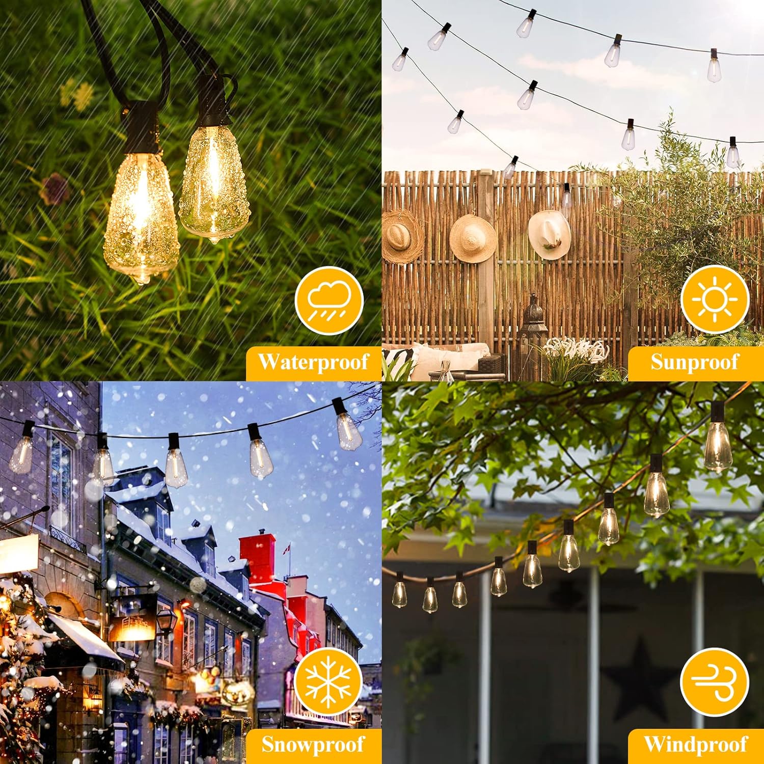 Brightever LED Outdoor String Lights 60FT with 32 Shatterproof ST38 Vintage Edison Bulbs, Outside Hanging Lights Waterproof for Patio, Porch, Deck, Garden, Backyard, Balcony, 2700K Dimmable - Image 5