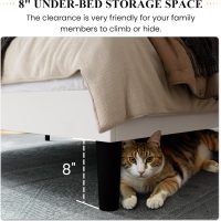 SHA CERLIN Queen Size Velvet Bed Frame with Vertical Channel Tufted Wingback Headboard, Upholstered Platform Bed with Wood Slats, No Box Spring Needed, Easy Assembly, White - Image 6