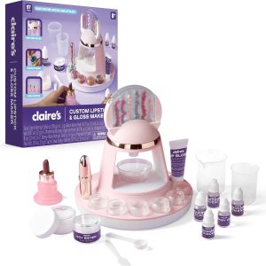 Claire's DIY Lipstick & Lip Gloss Making Kit – 97-Piece Makeup Craft Kit| Kids Arts & Crafts Activity Set| Handmade Moisterizing Lip Glaze| Beauty & Cosmetic Products| Girls Science Toy Gift| Ages 8+