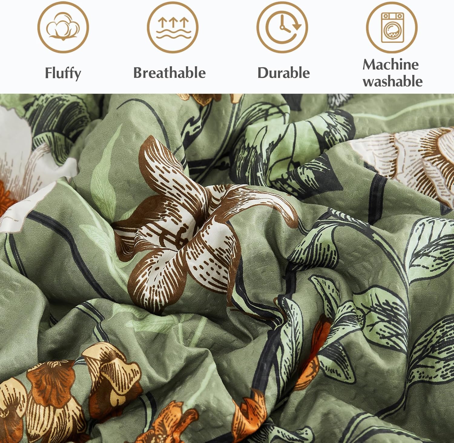 CASAAGUSTO King Size Comforter Set - 7 Pieces Green Floral Bedding Sets, King Bed in a Bag with Botanical Butterfly Comforter, Sheets, Pillowcases & Shams for All Seasons - Image 5