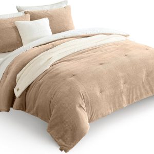 UGG Full/Queen Comforter Set 5 Piece Bed in a Bag with Throw Blanket, Decorative Pillow, Shams, Reversible Hypoallergenic Washable Luxury Warm Fluffy Bedding Set, Brown Birch (Remina)