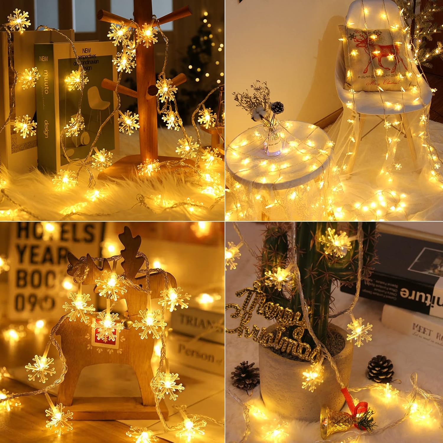 Brightown Solar Christmas Snowflake String Lights 100 LED 39 FT Outdoor Waterproof Fairy Lights with 8 Lighting Modes for Wedding, Party, Tree, Room, Garden, Patio, Yard, Home, Warm White - Image 2