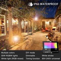 MELPO Led Flood Light 500W Equivalent, RGBW Led Outdoor Lights Colored Floodlight with Remote,50W,5000ML 2700K,120 Colors, Timing, Dimmable, Custom Modes, Landscape Lighting (4 Pack) - Image 2