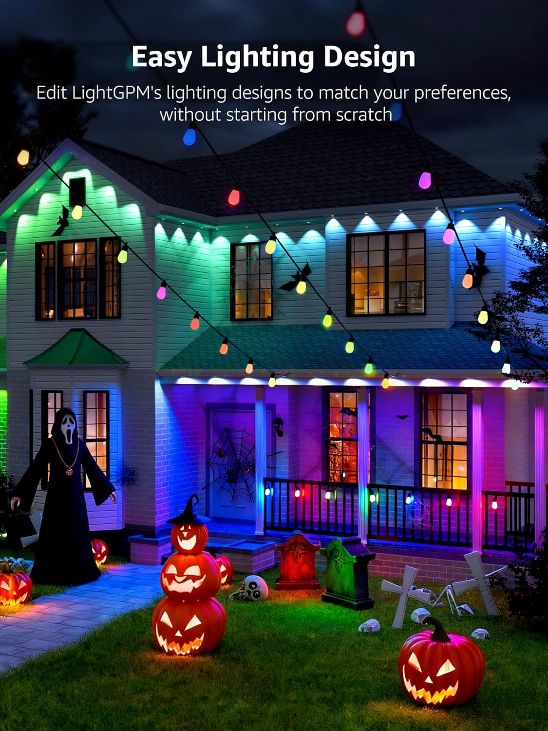 Lepro E1 AI Permanent Outdoor Lights APP Control, 100ft 60 LED Smart RGB+IC+Warm/Cool White House Eave Light for Halloween Christmas, Alexa Google Enabled, 2.4 GHz WiFi/Bluetooth, NO Remote Controller - Image 4