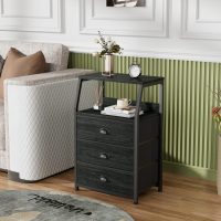 Furnulem Black Night Stand, Small Dresser for Bedroom, Nightstand with 3 Fabric Storage Drawers and 2-Tier Shelf, End Table Side Furniture for Closet, Hallway, Nursery, Sturdy Steel Frame, Wood Top - Image 2