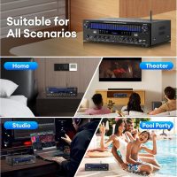 Stereo Receivers Home Audio Amplifier w/DSP Display,300W Rated Power 5.1 Channel Bluetooth Receiver,Home Amp w/BT/CD/DVD/AUX/USB/BT/FM/Opt/COA/MIC for Home/Studio/Theater Passive Speakers - Image 8