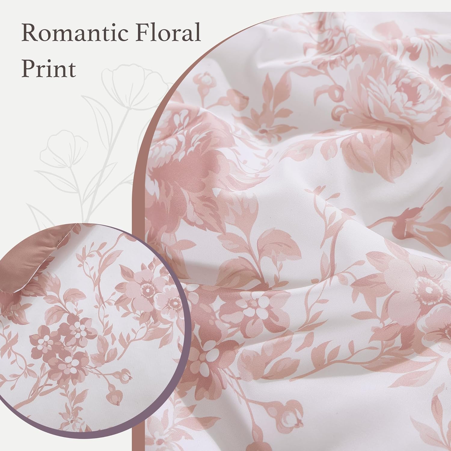 Queen Comforter Set -7 Pieces Pink Floral Comforter Set for All Seasons, Bed in a Bag Queen with Botanical Flowers Comforter, Sheets, Pillowcases & Shams - Image 6