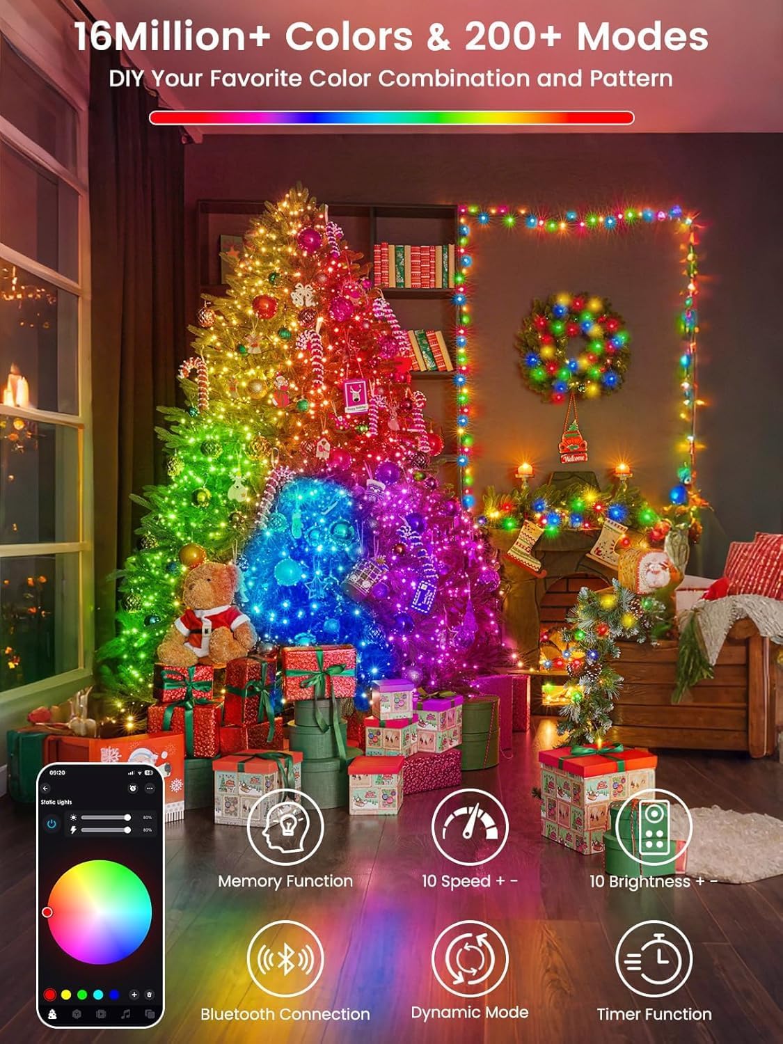 240LED Smart Color Changing Halloween Lights App Controlled, 95FT Waterproof RGB Xmas String Light Music Sync Multiple Modes, Christmas Lights with Remote & Timer Indoor Outdoor Halloween Decorations - Image 7