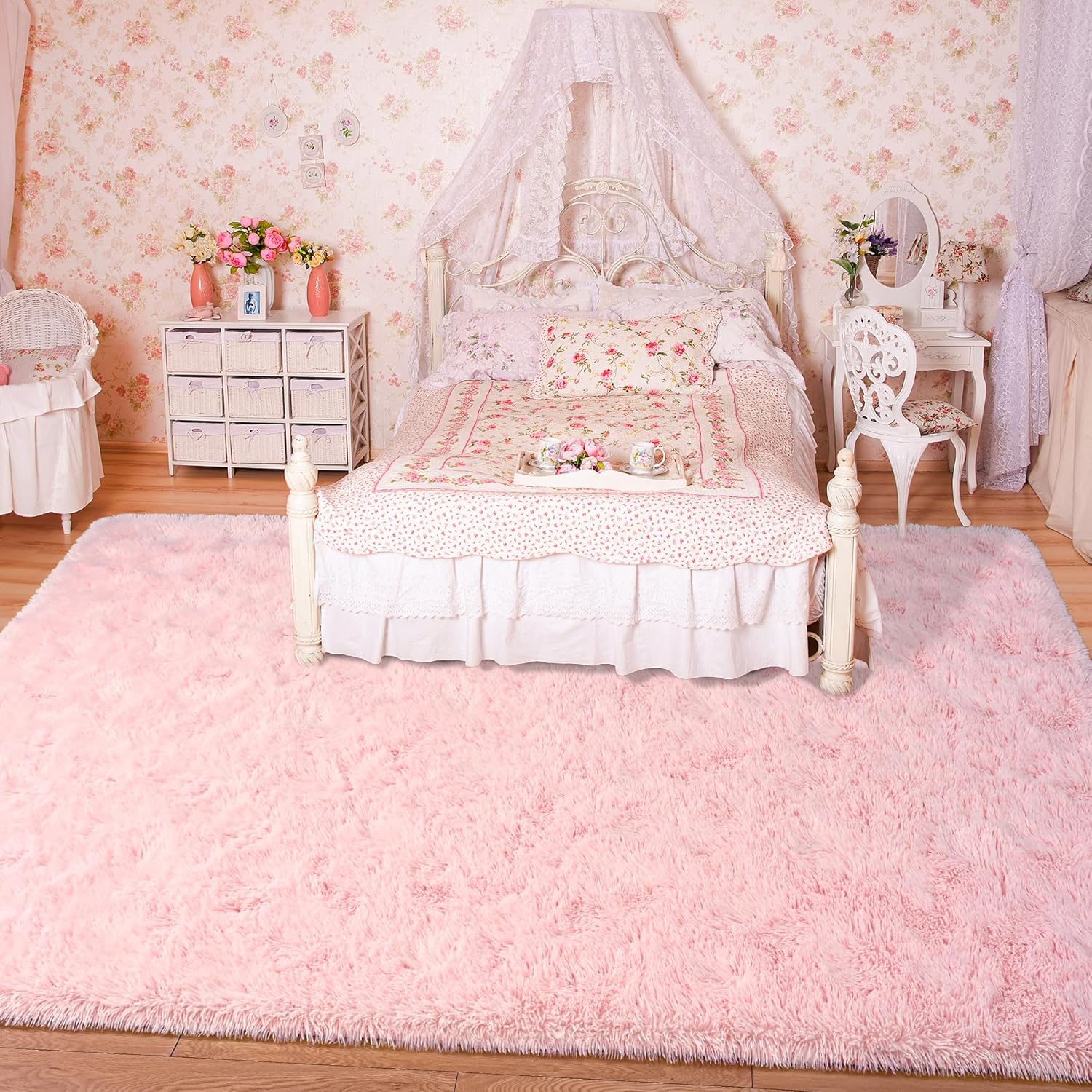 Keeko Fluffy Pink Area Rugs for Bedroom Girls Room, 4x5.3 Cute Shag Kids Room Rugs Nursery Living Room Indoor Fuzzy Bedside Rug Ultra Soft Furry Carpet for Bedroom Teen Baby Dorm Decor - Image 4