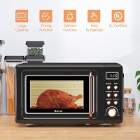 COSTWAY Retro Countertop Microwave Oven, 0.7Cu.ft, 700-Watt, High Energy Efficiency, 5 Micro Power, Delayed Start Function, with Glass Turntable & Viewing Window, LED Display, Child Lock (Gold) - Image 2