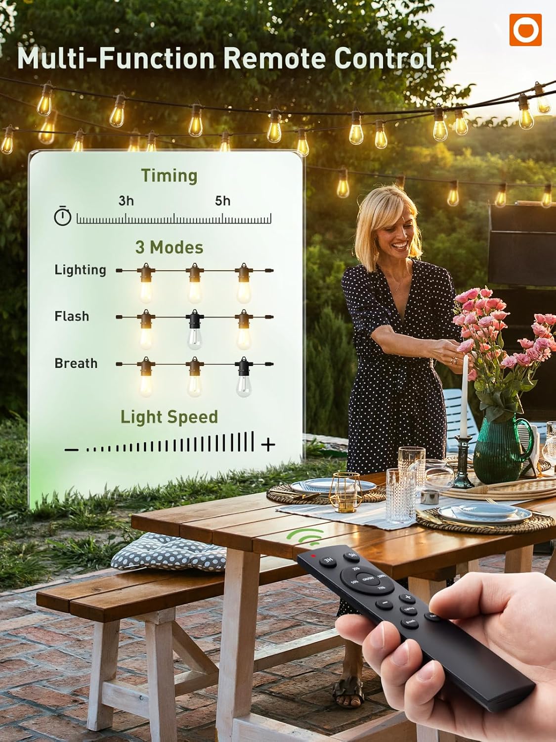 addlon 100FT LED Outdoor String Lights, Remote Dimmable Patio Lights with Timer & 3 Lighting Modes, 32 Shatterproof Edison Bulbs, Waterproof Connectable String Lights for Outside Backyard Porch Party - Image 4
