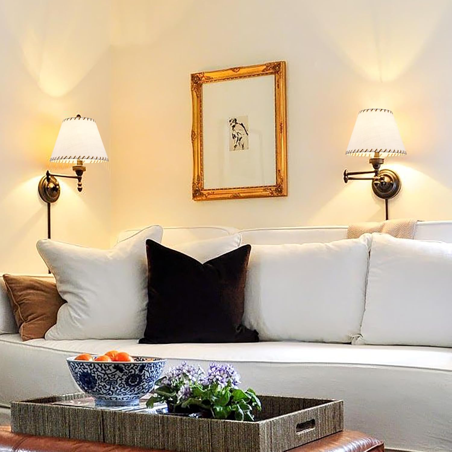 GO&SO 1 Pack White Linen Lampshades Natural Fabric Small Lamp Shades, 5"x9"x6.4" (Spider) with Stitched Brown Trim - Modern Rustic Bell Lamp Shades for Table Lamps, Wall Lamps, Bedroom, Living Room - Image 10