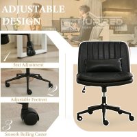 URRED Criss Cross Office Chair, Cross Legged Office Seat with Wheels Armless Swivel Vanity Chair, Height Adjustable Wide Computer Task Seating for Home Office (Black) - Image 5