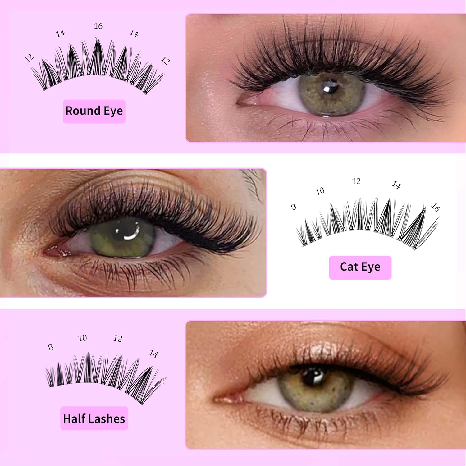 VEYESBEAUTY Lash Clusters Eyelash Extensions Thin & Invisible Band DIY Individual False Eyelashes Newbie's Five-Second Series Wispy Lash Tray for Self-application, Manga Lashes 8-18mm Mixed Length - Image 6
