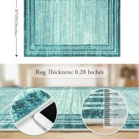 Lahome Modern Abstarct Area Rugs 5x7, Washable Teal 5x7 Bedroom Rug Soft Living Room Rug Non Slip, Low-Pile Indoor Rugs for Living Room Minimalist Floor Carpet for Dining Room Kids Playroom - Image 2