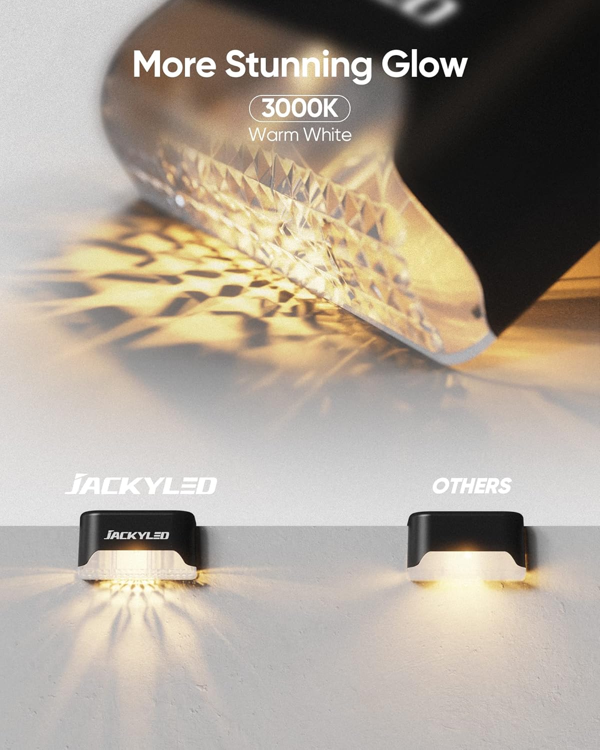 JACKYLED 16 Pack, Step Lights Waterproof LED Solar Power Outdoor Fence Light for Deck Stair Railing, Outside Lighting for Wall Garden Backyard Patio Balcony Decor - Image 3