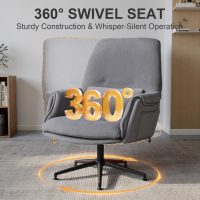 Fabric Home Office Chair, High Back Desk Chairs No Wheels, Cross-Legged Criss Cross Chair with Armrests, Wide Seat Computer Task Chair, Comfy Swivel Vanity Chair for Bedroom, Home, Grey - Image 5