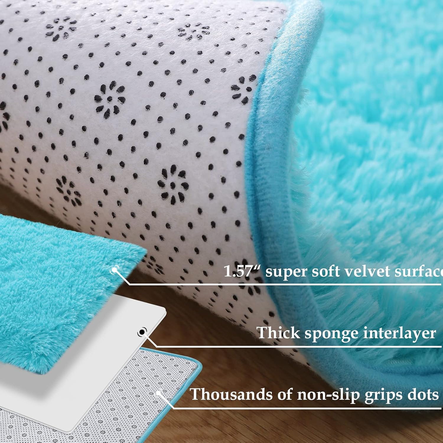 Merelax Modern Soft Fluffy Small Shaggy Rug for Bedroom Livingroom Dorm Kids Room Indoor Home Decorative, Non-Slip Plush Furry Fur Area Rugs Comfy Nursery Accent Floor Carpet 2x3 Feet, Teal - Image 3