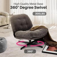 Redlife Criss Cross Chair No Wheels Corduroy Swivel Accent Chair Comfy Lounge Chairs Armless Wide Lazy Upholstered Chairs for Bedroom Living Room Reading Room (Coffee) - Image 3