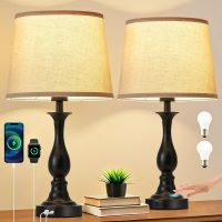 Bedside Table Lamp Touch Control Bedroom Lamps with USB-C USB-A Charging Port 3 Way Dimmable Touch Lamps for Nightstand Living Room Bedroom Dorm Home Office Reading, Set of 2 - Image 8