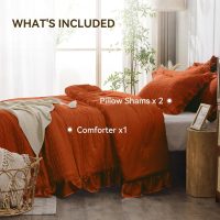 JOLLYVOGUE Burnt Orange Queen Comforter Set, 3 Pieces Seersucker Comforters Queen Size, Lightweight & Fluffy Bedding Sets Queen for All Season with 1 Ruffle Comforter and 2 Ruffle Pillowshams - Image 6